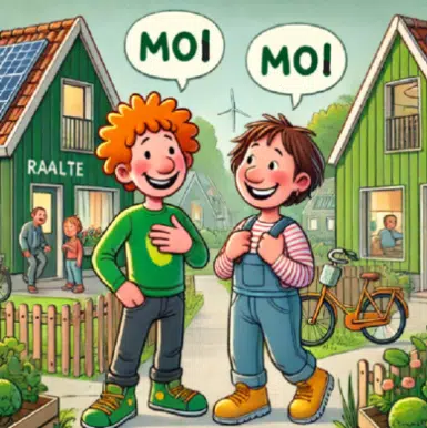 Buurtgenoten groeten elkaar